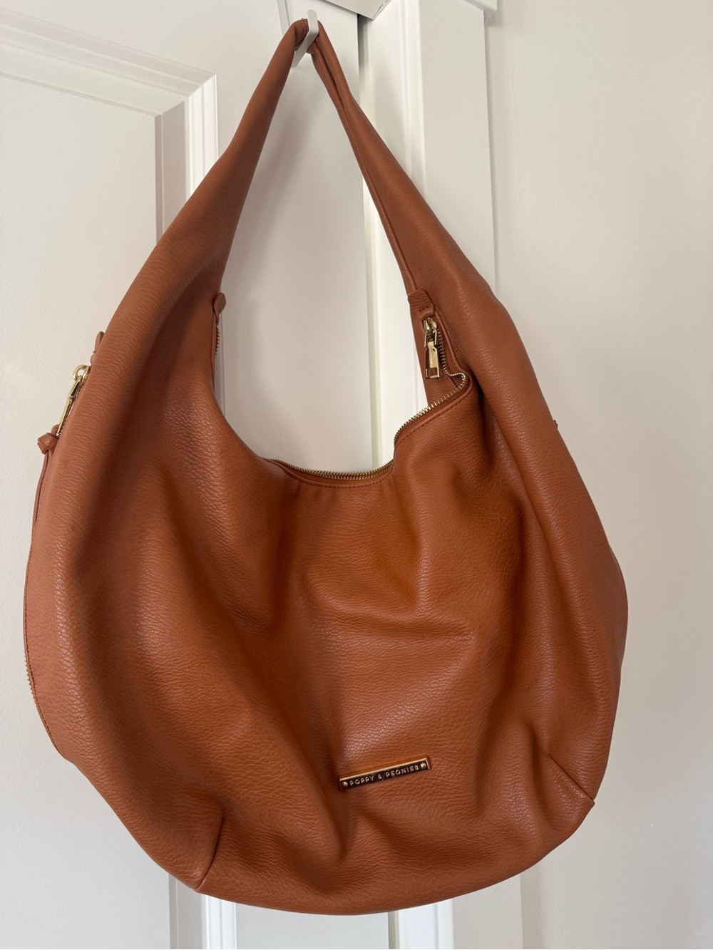 Poppy & Peonies Hold All Hobo Cognac Vegan Leather